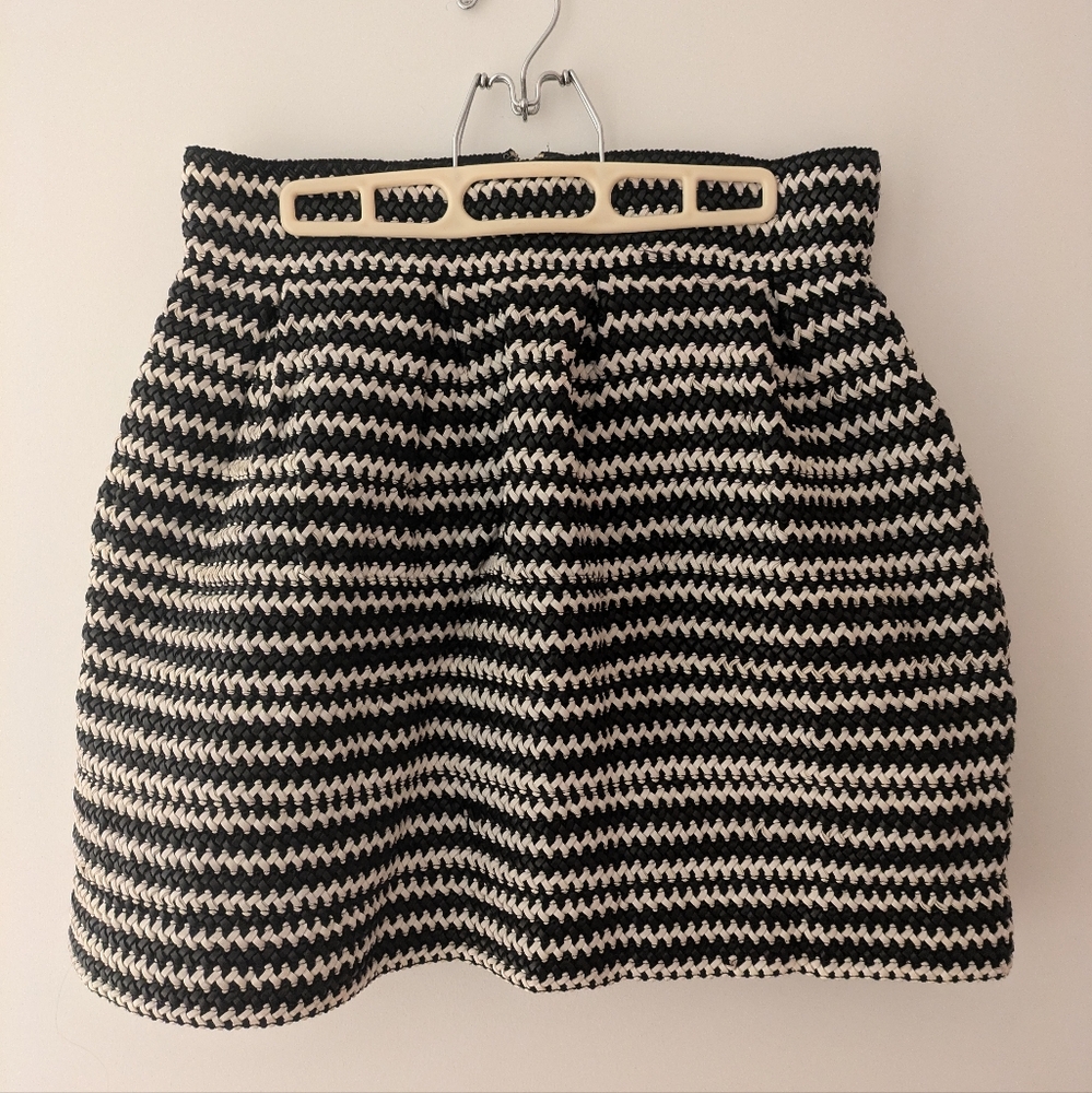 Faux-Leather Black and White Patterned Mini Skirt